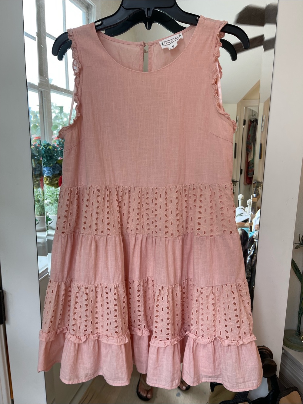 Women’s size M Loveriche Blush Pink Eyelet Tiered Sundress.